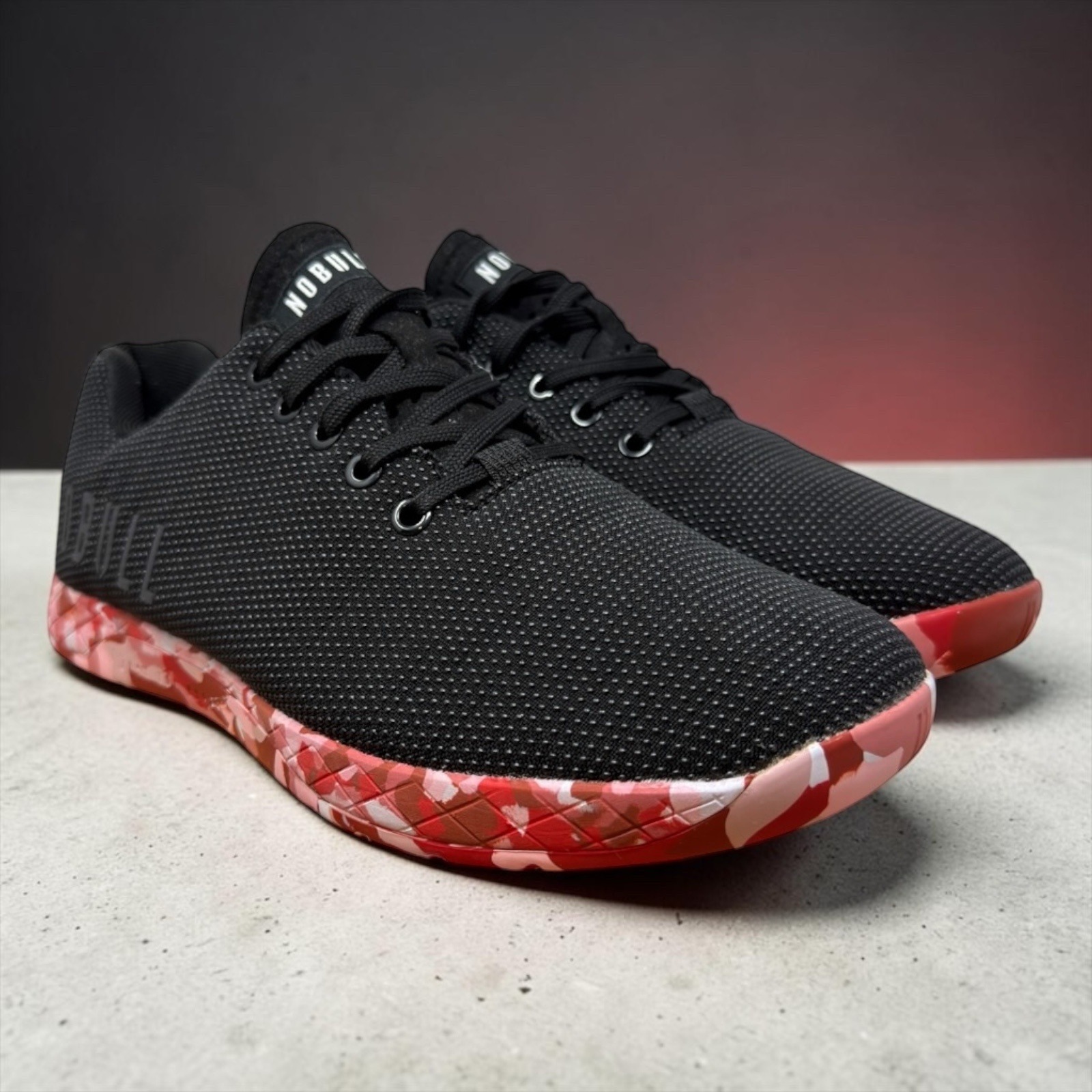 Nobull Superfabric Trainer Women 12 Black Red Pink Camo Low Top Workout Shoes